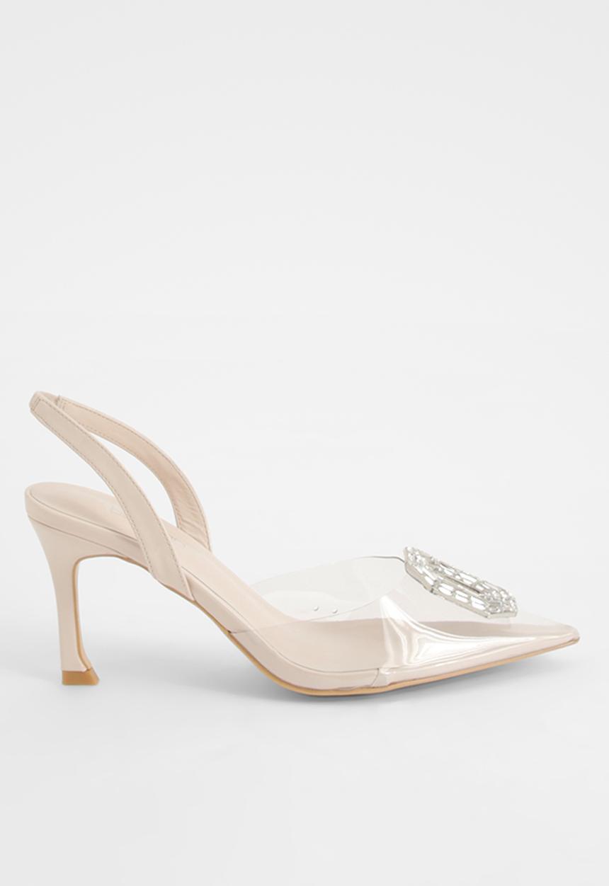 boohoo - Embellished Clear Slingback Court Heels - natural