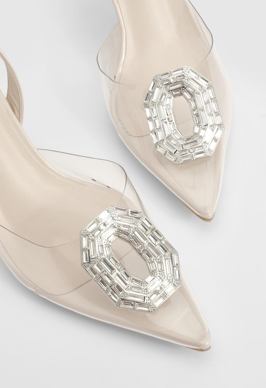 boohoo - Embellished Clear Slingback Court Heels - natural
