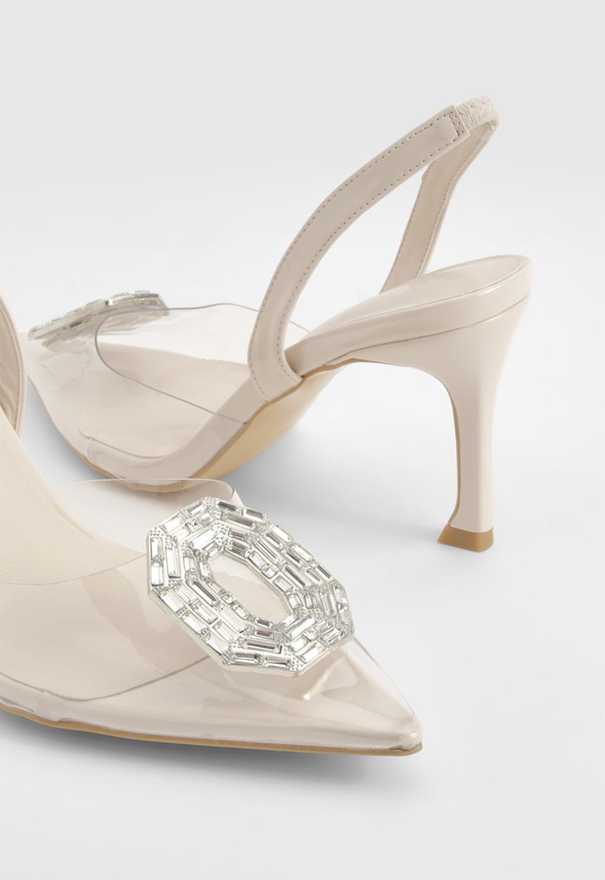 boohoo - Embellished Clear Slingback Court Heels - natural