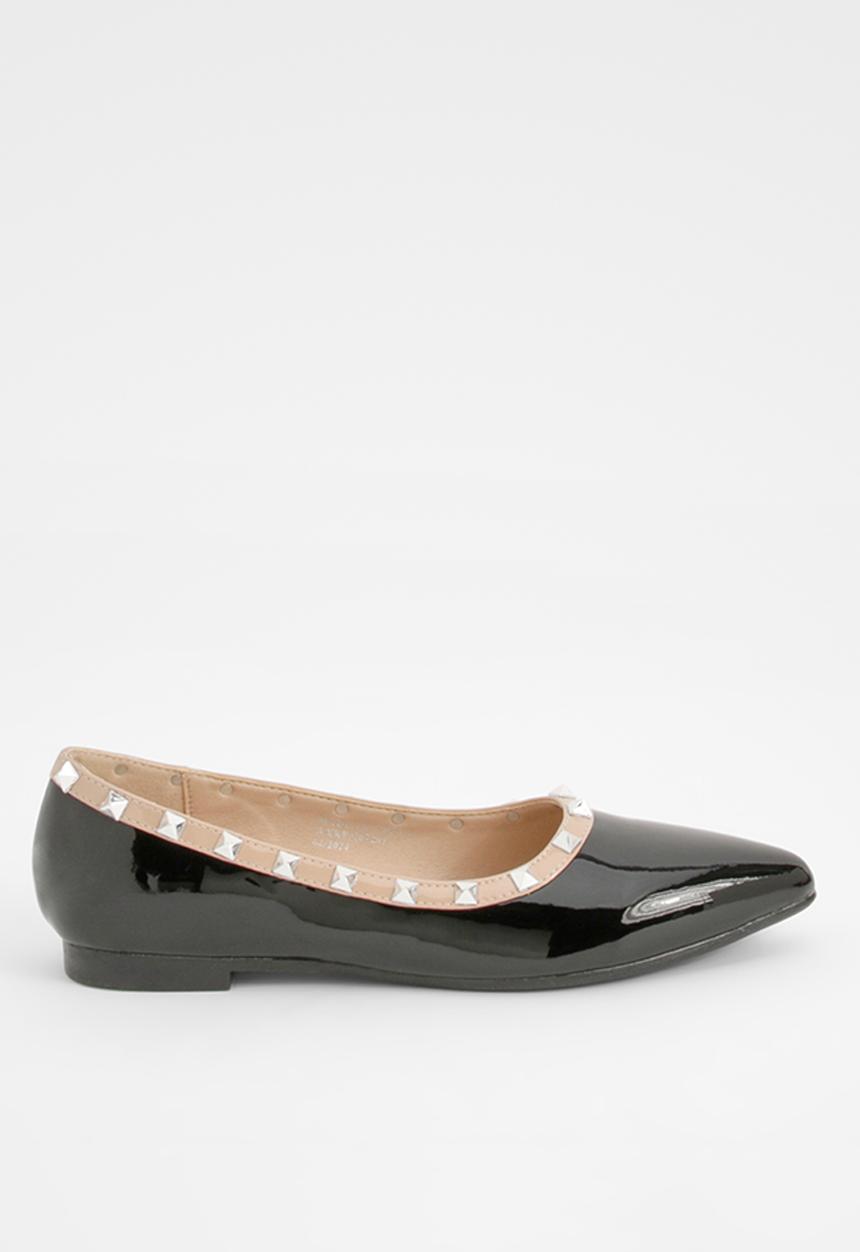boohoo - Stud Detail Pointed Ballerina - black