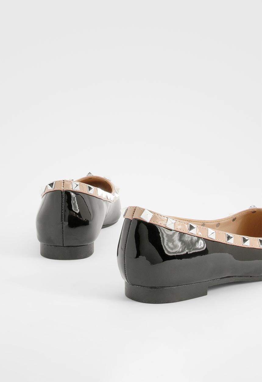 boohoo - Stud Detail Pointed Ballerina - black