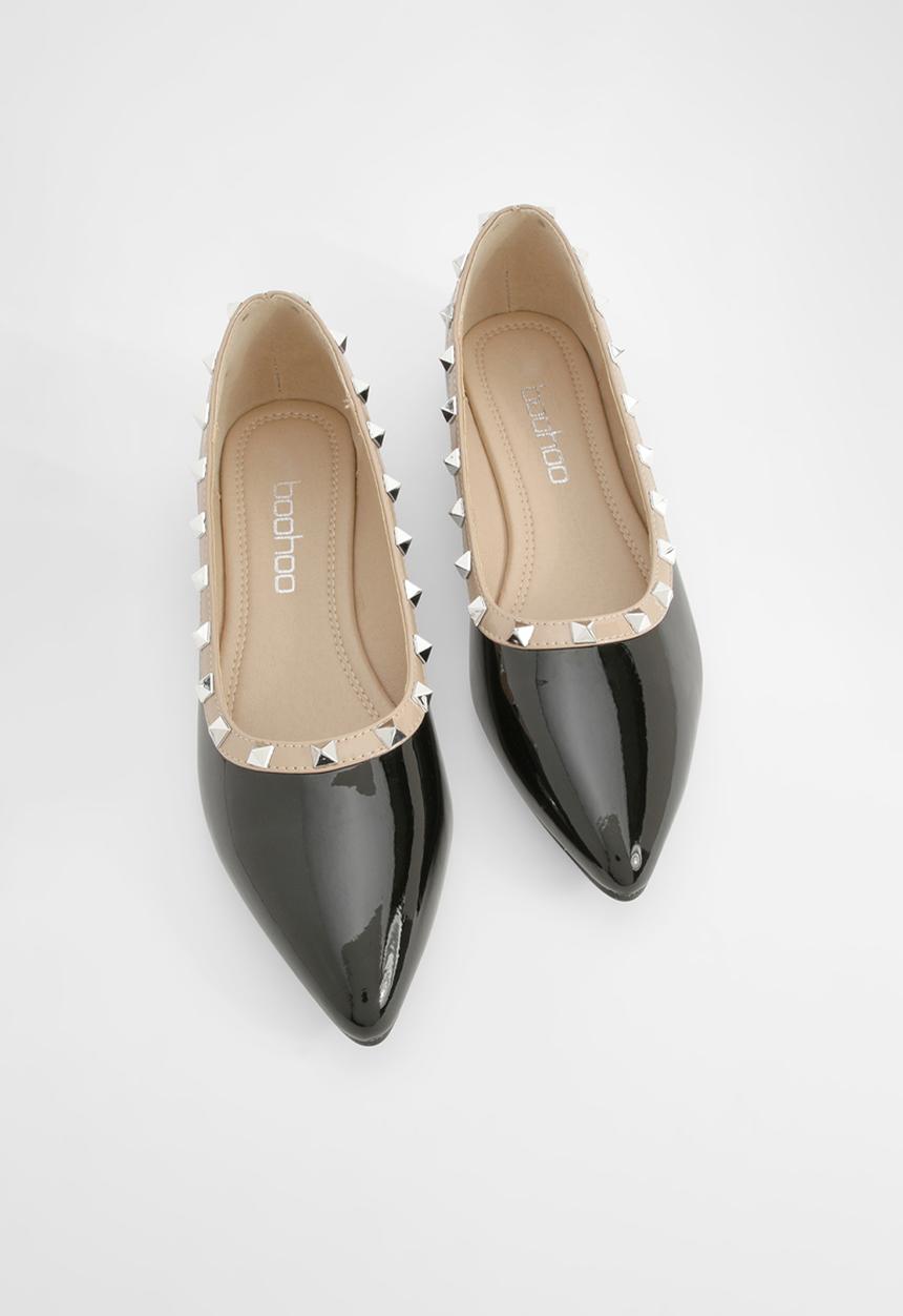 boohoo - Stud Detail Pointed Ballerina - black