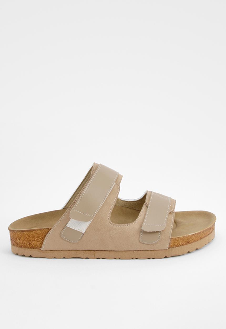 boohoo - Adjustable Strap Footbed Sliders - taupe
