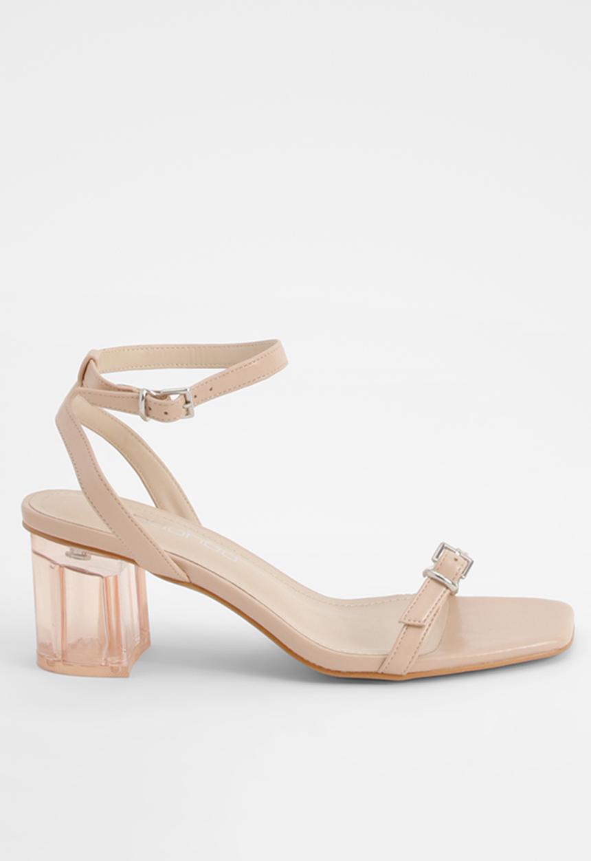boohoo - Clear Heel Buckle Strap Sandals - natural