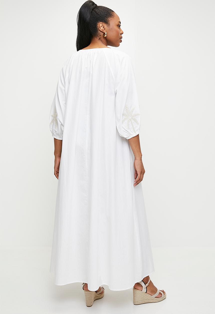 edit - Puff sleeve embroidery dress - white