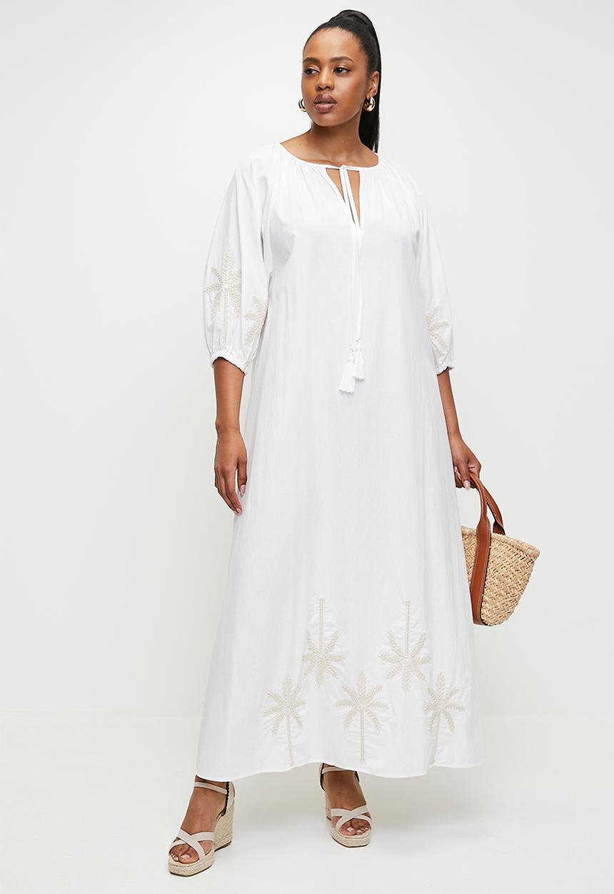 edit - Puff sleeve embroidery dress - white