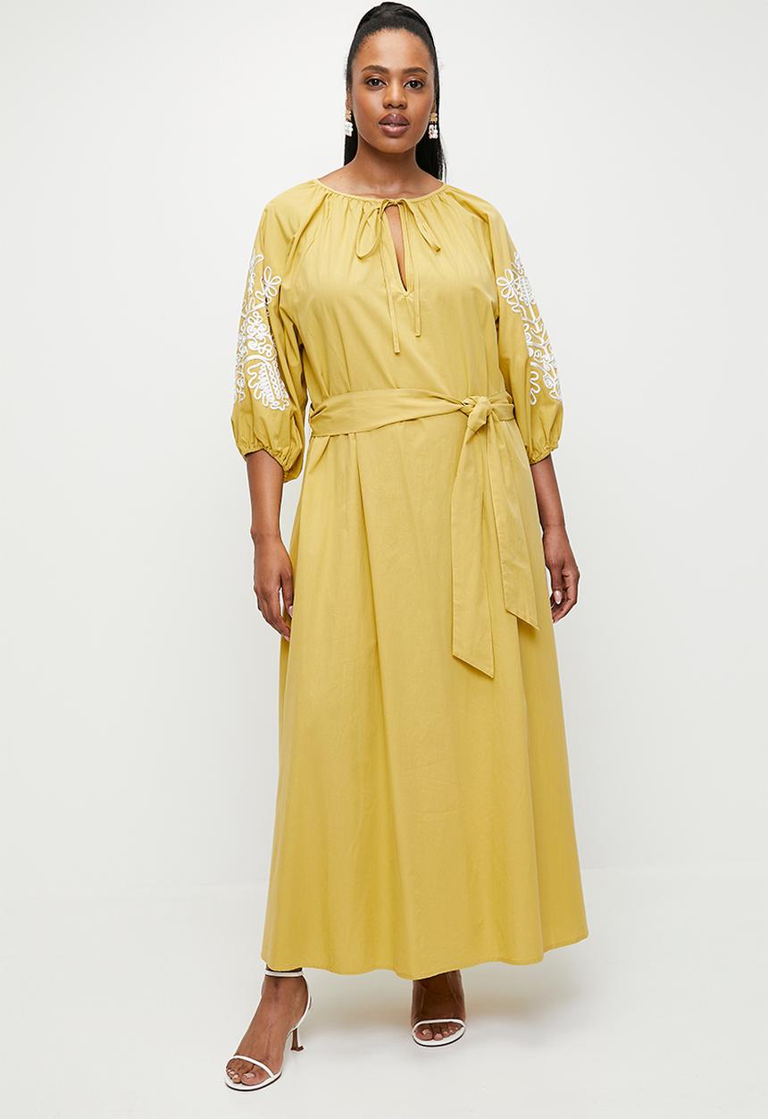 edit - Short sleeve embroidery tunic - yellow