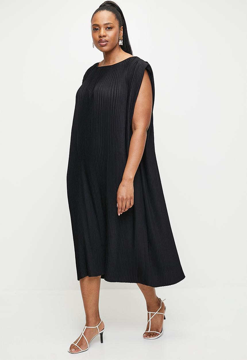 edit - Pleated tunic maxi dress - black