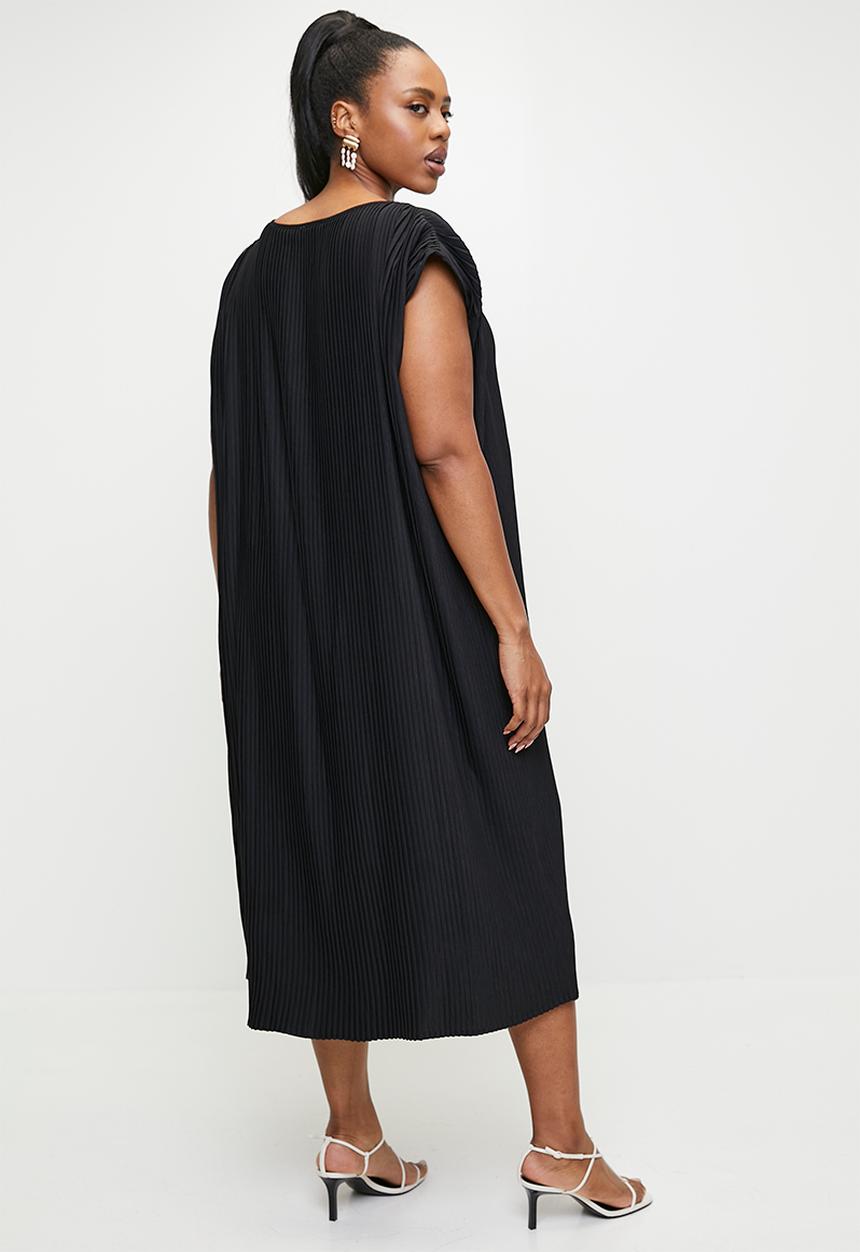 edit - Pleated tunic maxi dress - black