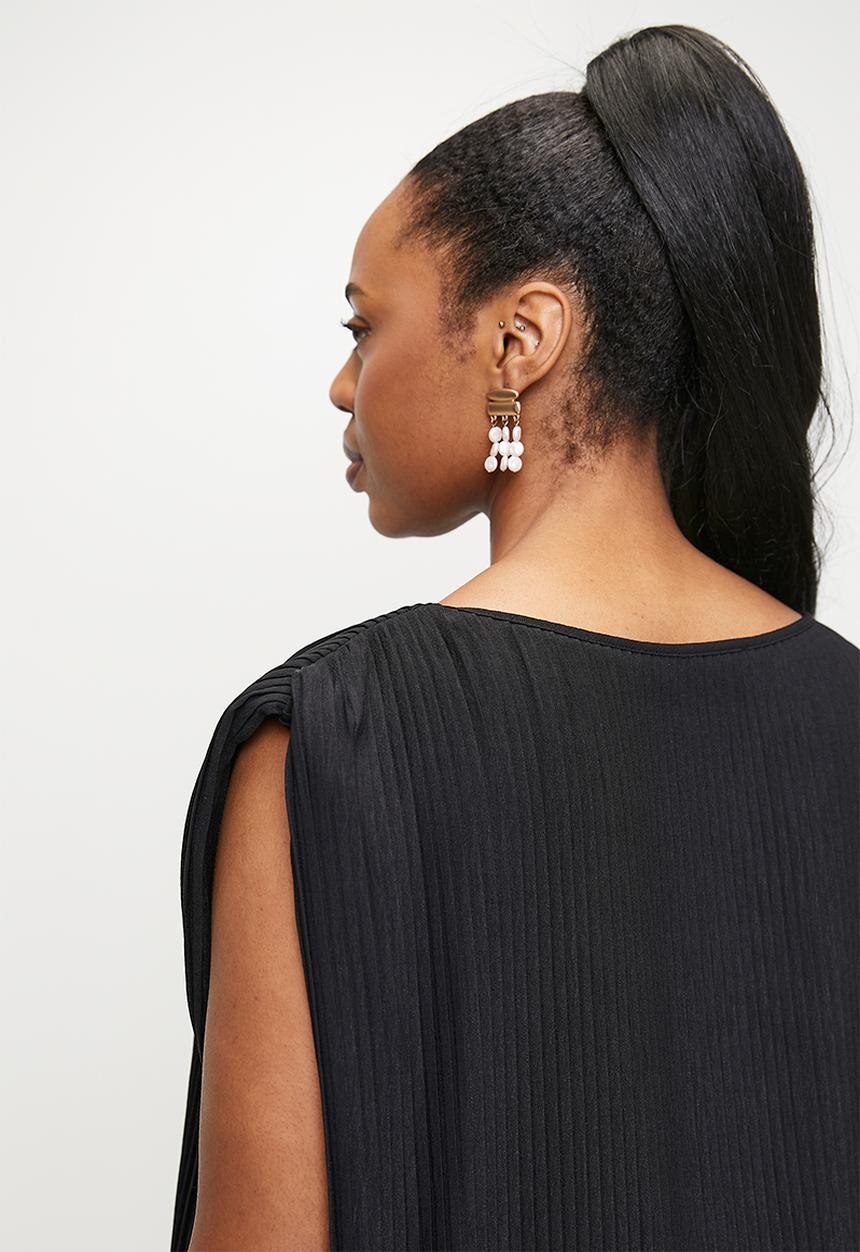 edit - Pleated tunic maxi dress - black