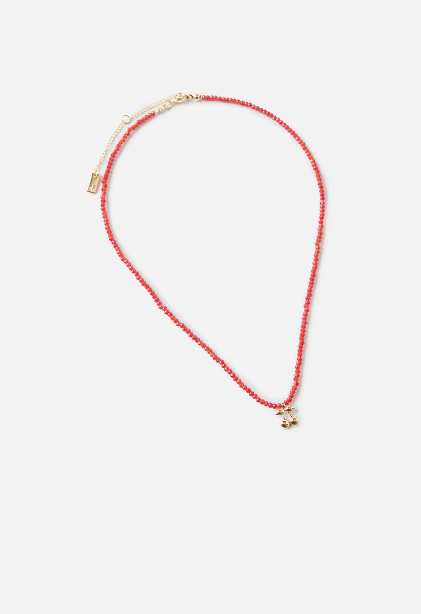 Rubi - Beaded necklace- up red beaded cherry