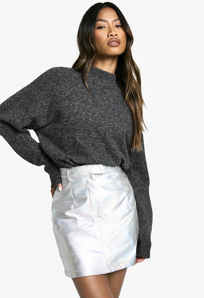 High Waisted Iridescent Mini Skirt - Silver
