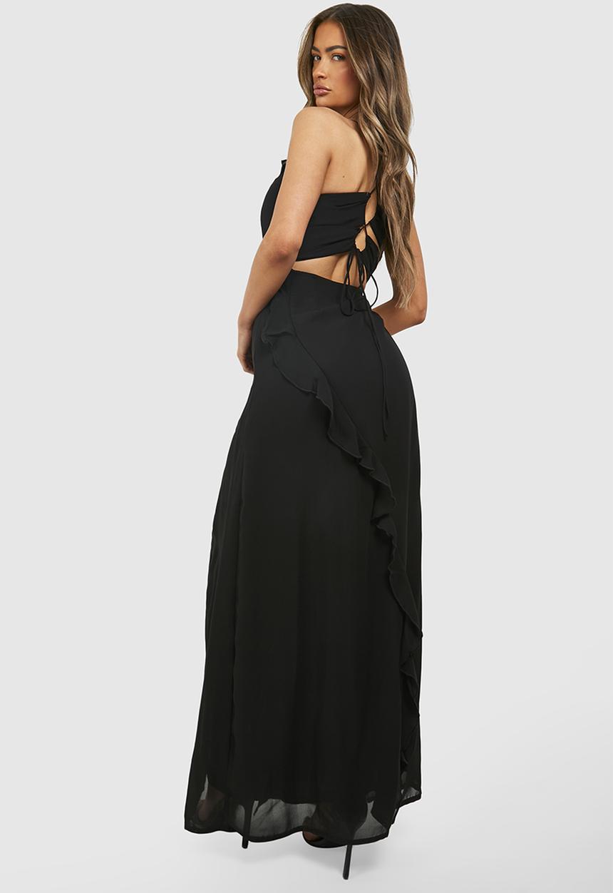 boohoo - Chiffon Ruffle Maxi Dress - Black