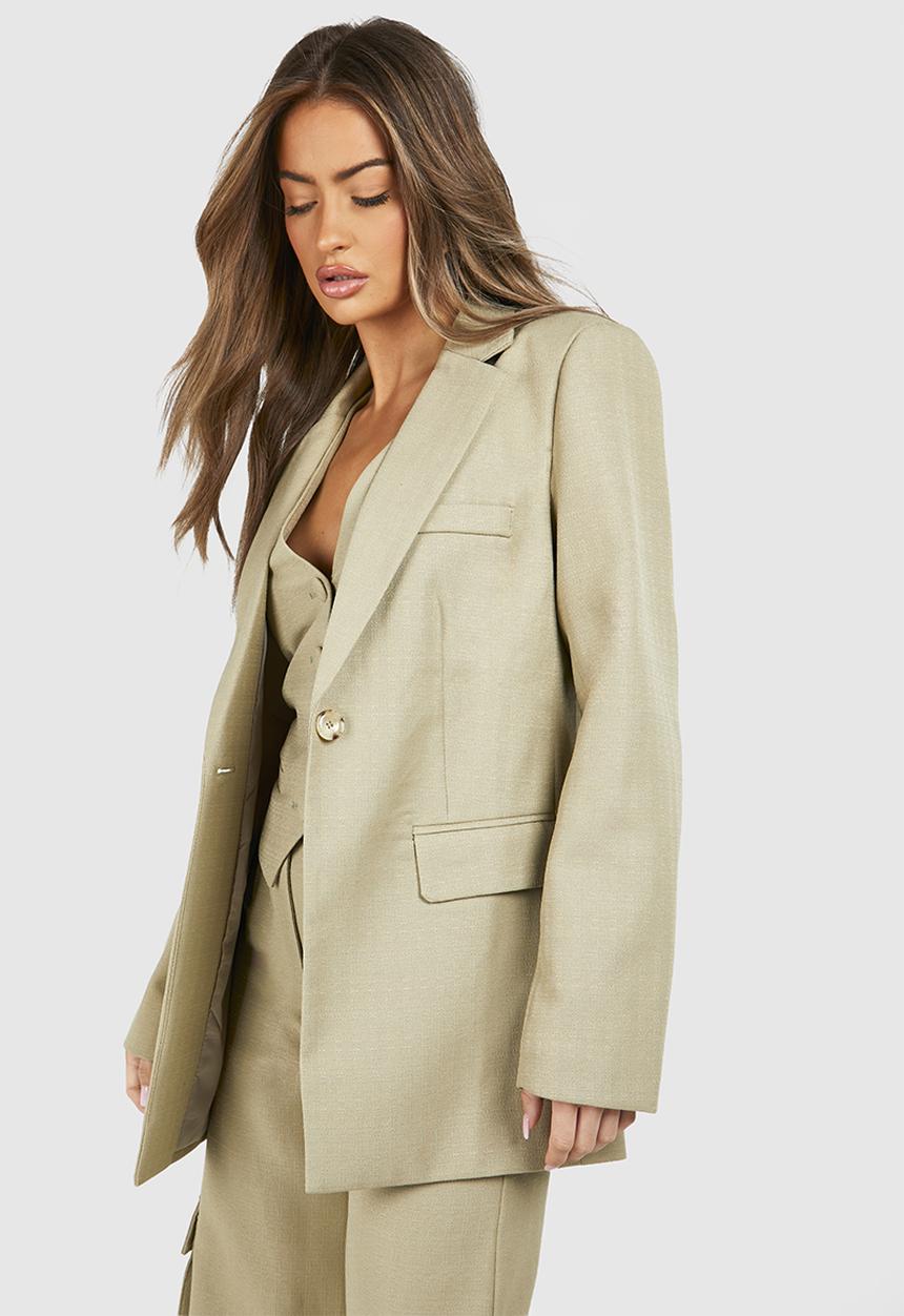 boohoo - Textured Relaxed Fit Blazer - Sage