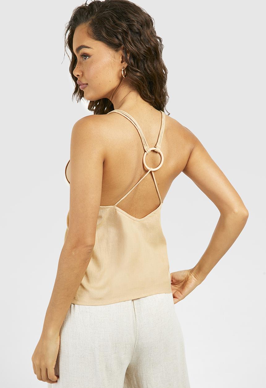 boohoo - Ring Detail Linen Look Cami - Stone