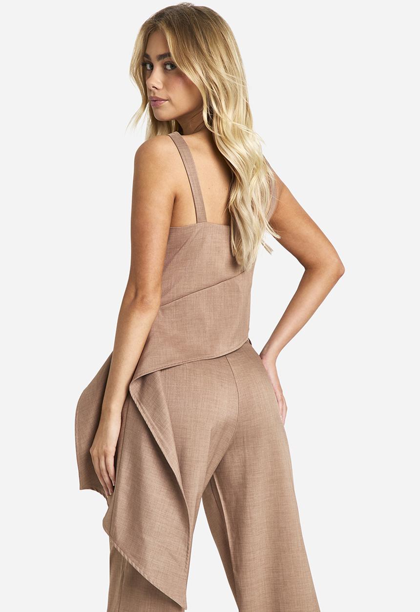 boohoo - Linen Look Drape Side Cami - Chocolate