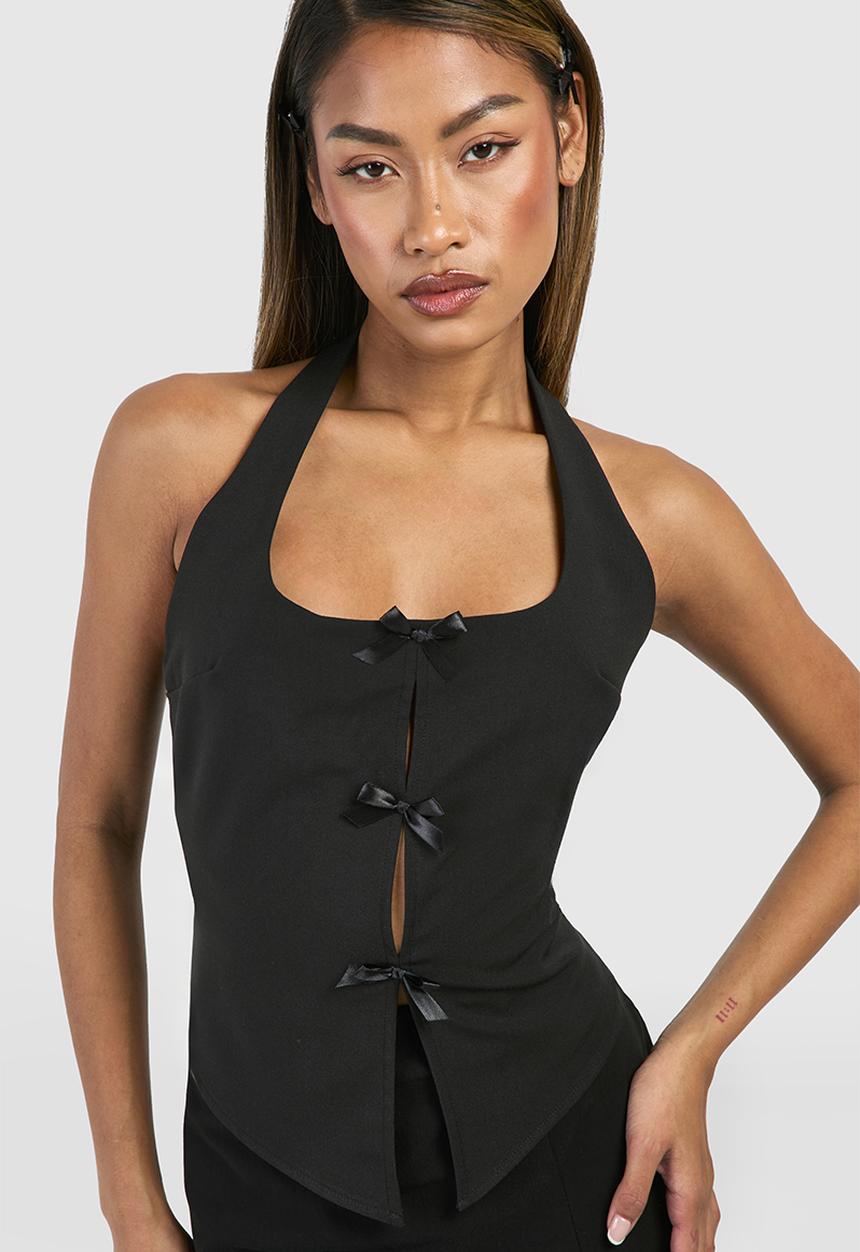 boohoo - Bow Detail Waistcoat - Black