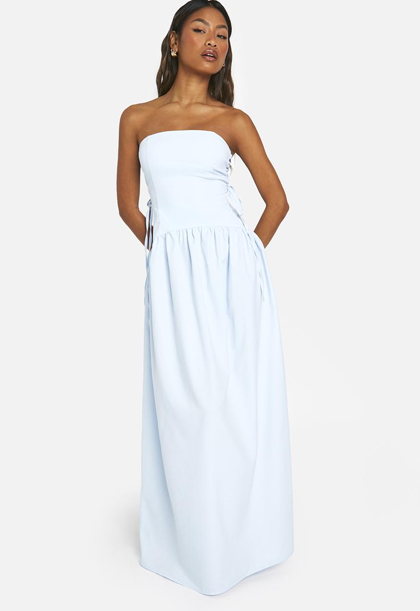 boohoo - Tie Side Bandeau Maxi Dress - Blue