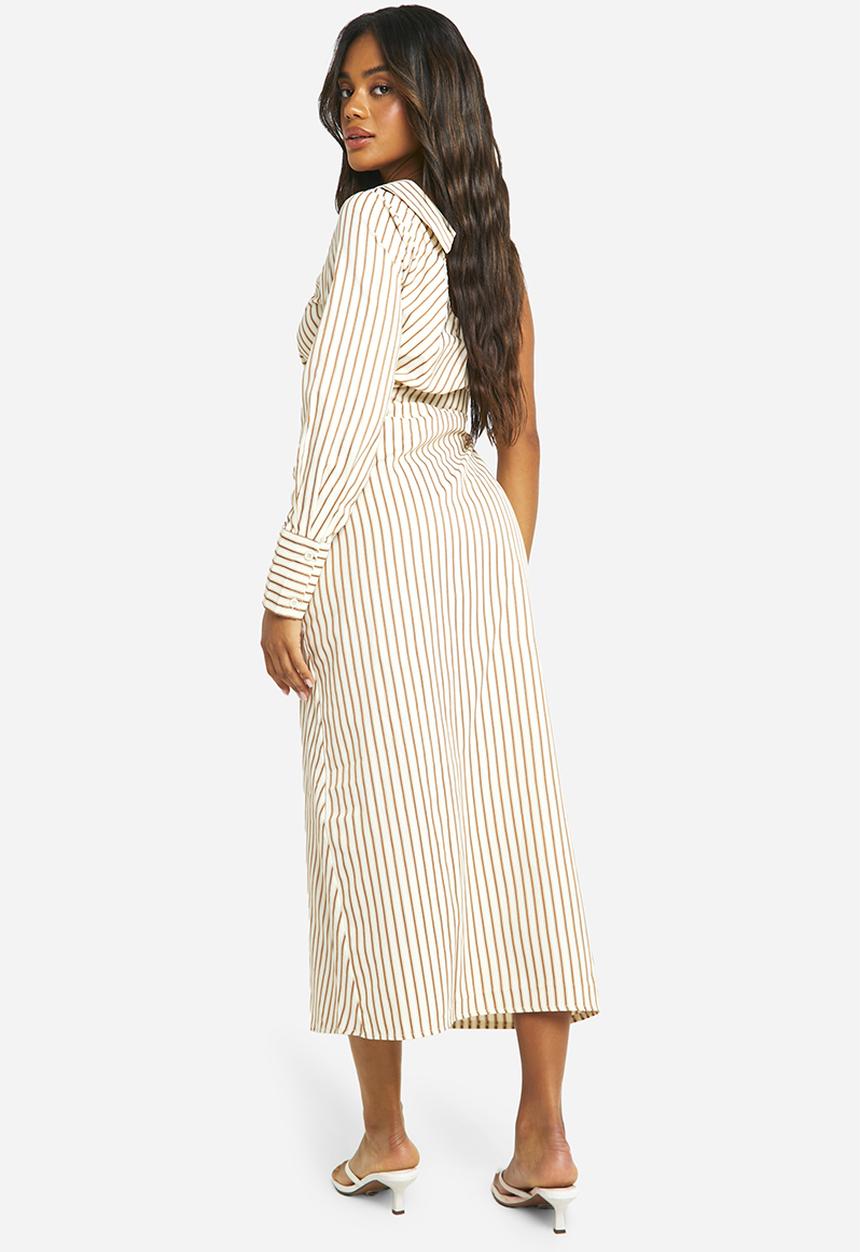 boohoo - Stripe Asymmetric Shirt Midaxi Dress - Multi 