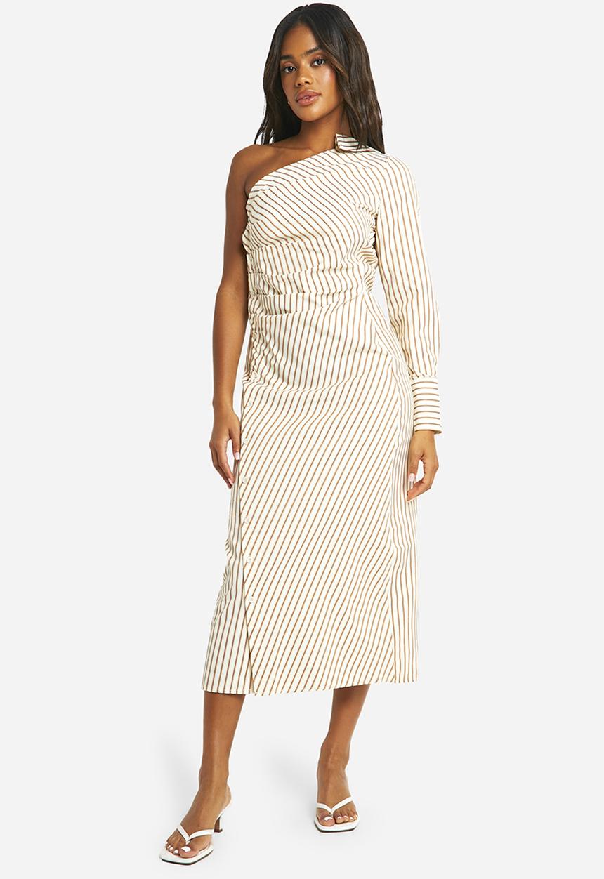 boohoo - Stripe Asymmetric Shirt Midaxi Dress - Multi 