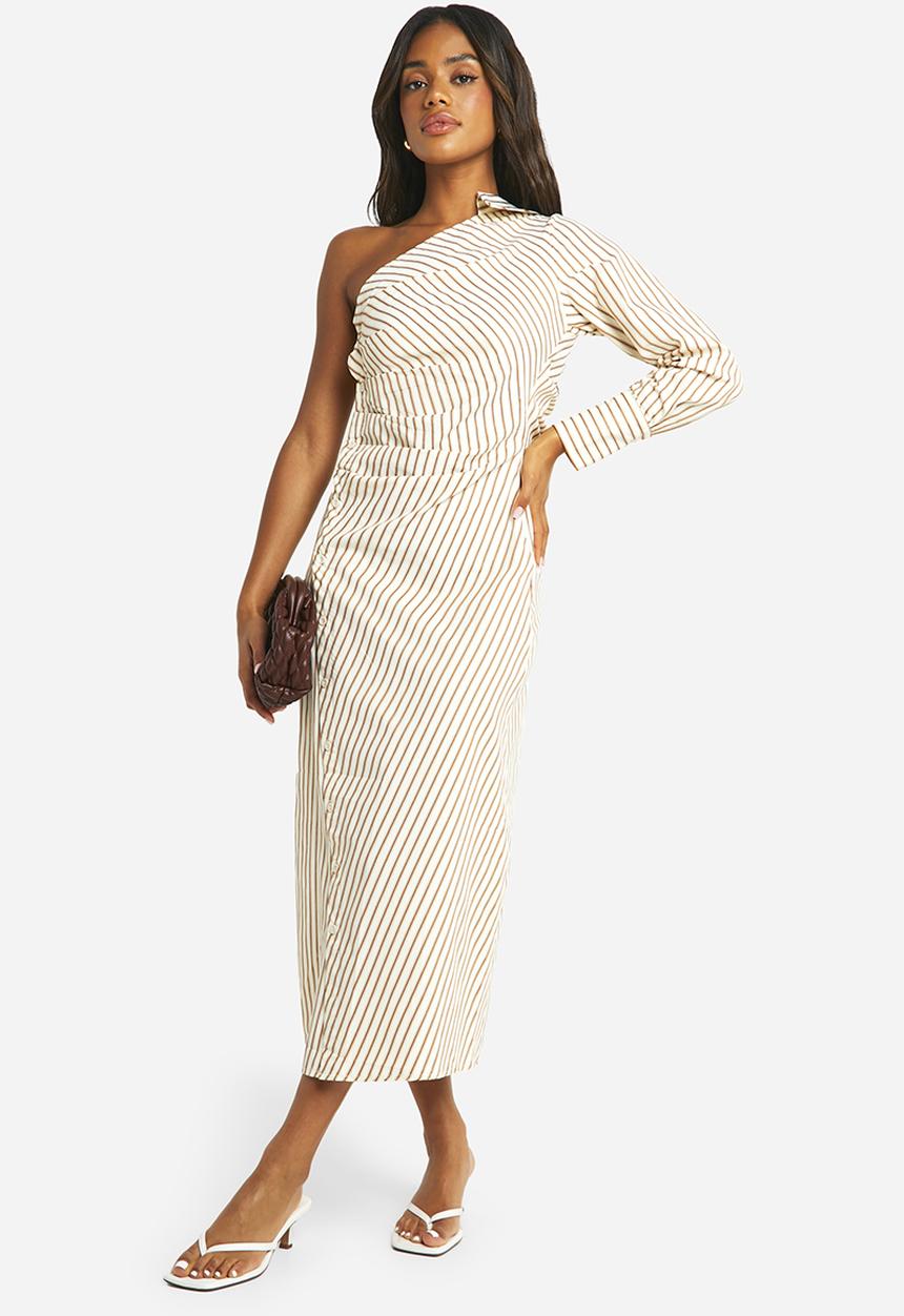 boohoo - Stripe Asymmetric Shirt Midaxi Dress - Multi 
