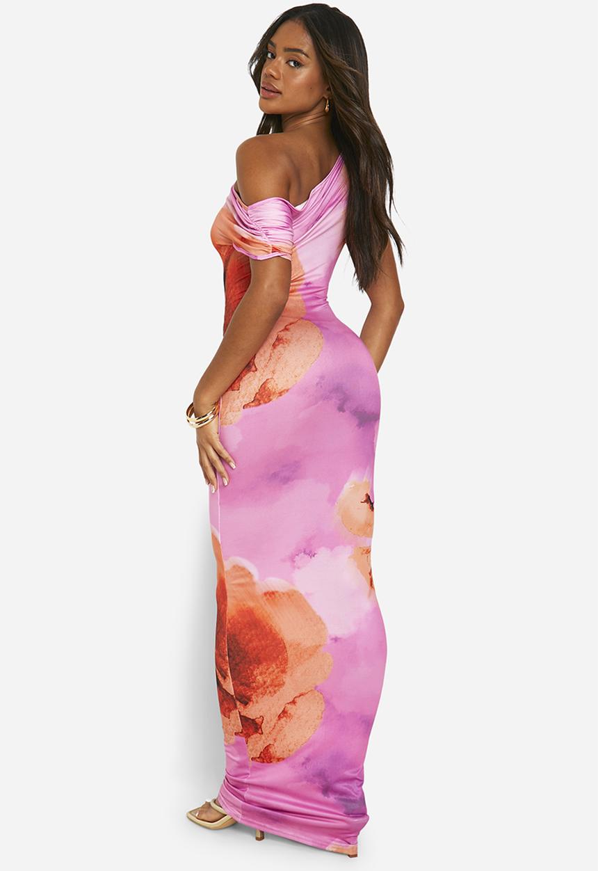 boohoo - Super Soft Slash Neck Cap Sleeve Maxi Dress - Pink