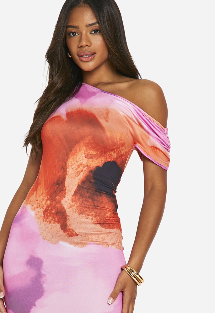 boohoo - Super Soft Slash Neck Cap Sleeve Maxi Dress - Pink
