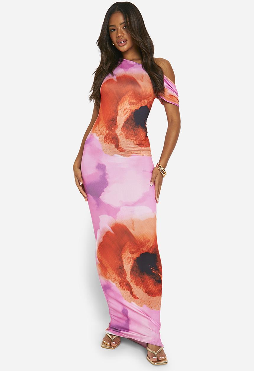 boohoo - Super Soft Slash Neck Cap Sleeve Maxi Dress - Pink