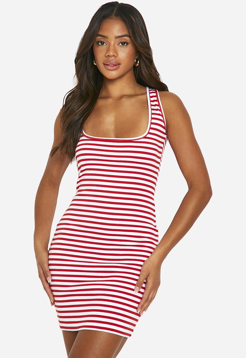 boohoo - Stripe Scoop Neck Mini Dress - Red
