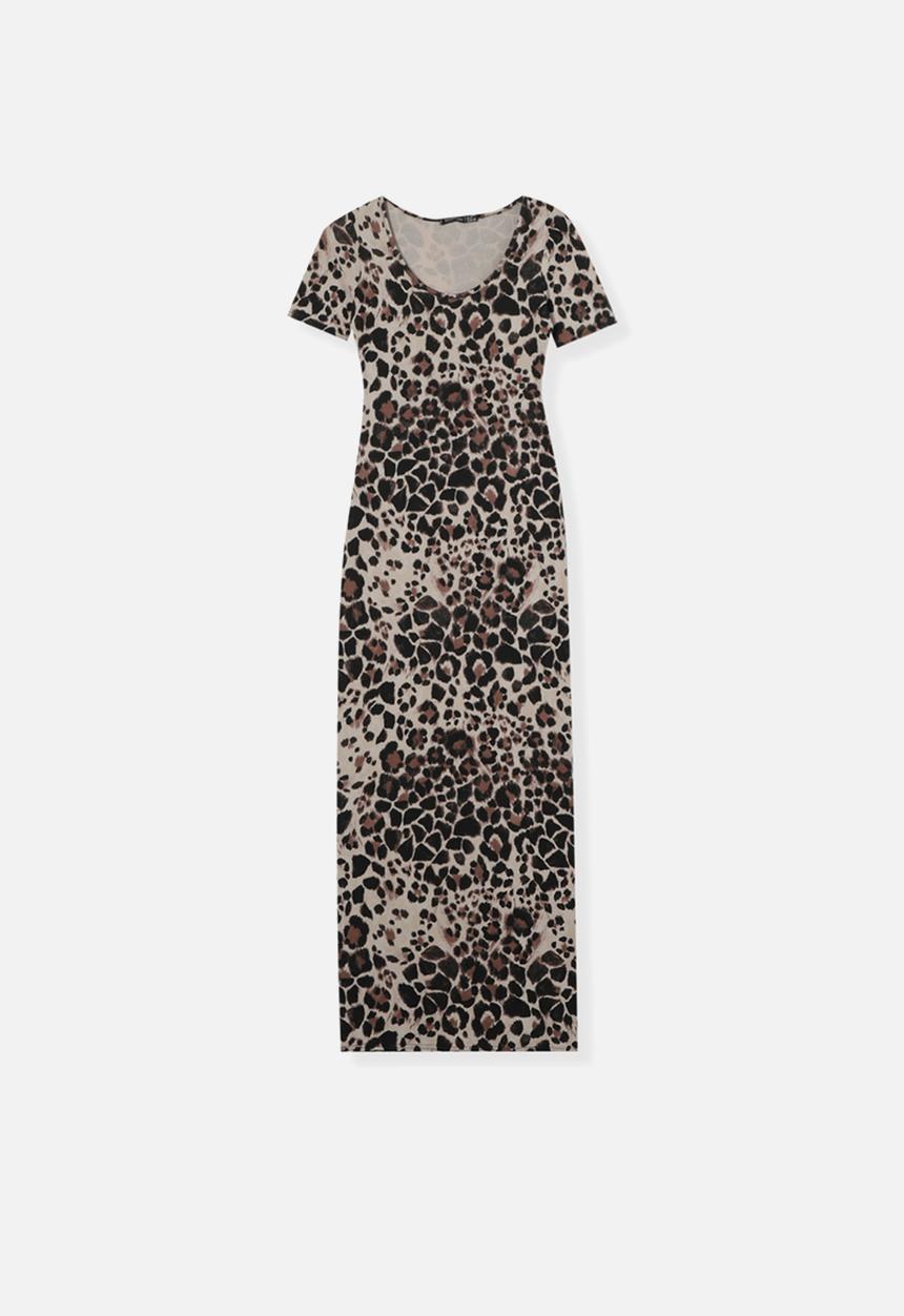 boohoo - Leopard Scoop Neck Short Sleeve Maxi Dress - Multi 