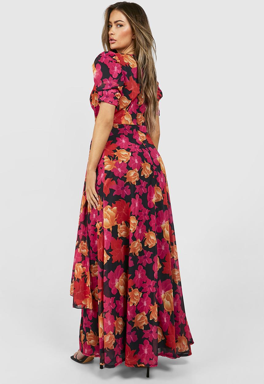 boohoo - Floral Print Wrap Maxi Dress - Multi 