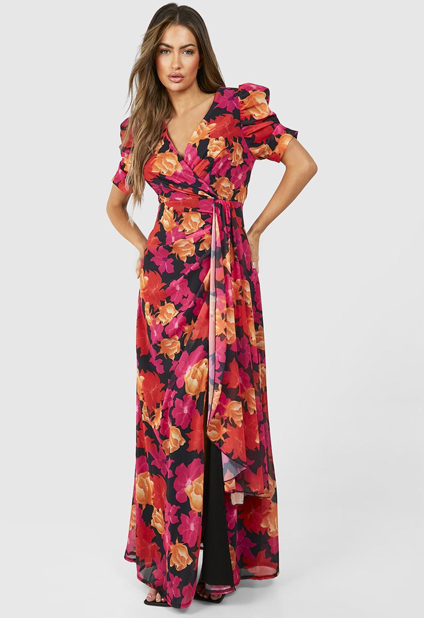 boohoo - Floral Print Wrap Maxi Dress - Multi 