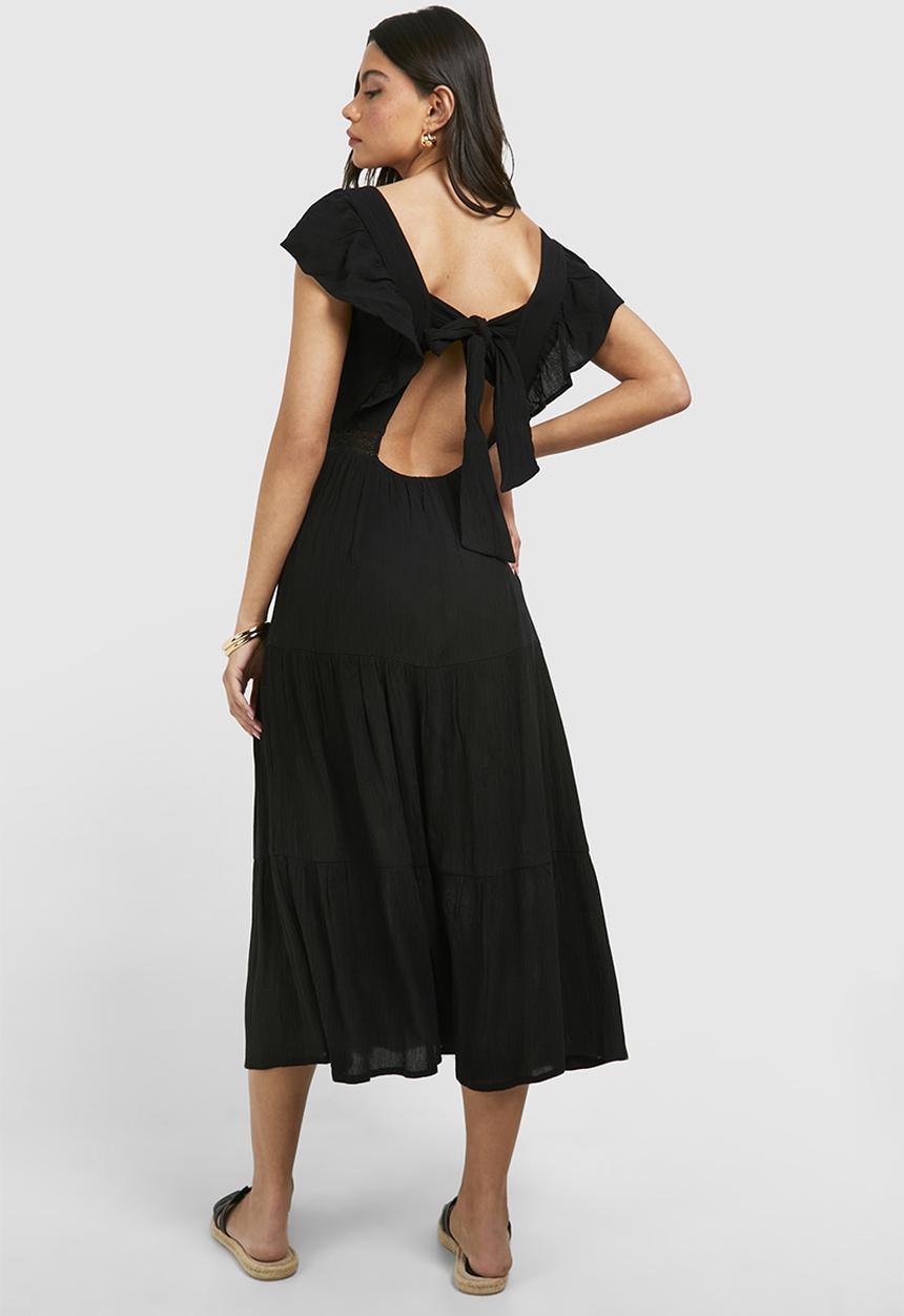 boohoo - Cotton Ruffle Midaxi Dress - Black