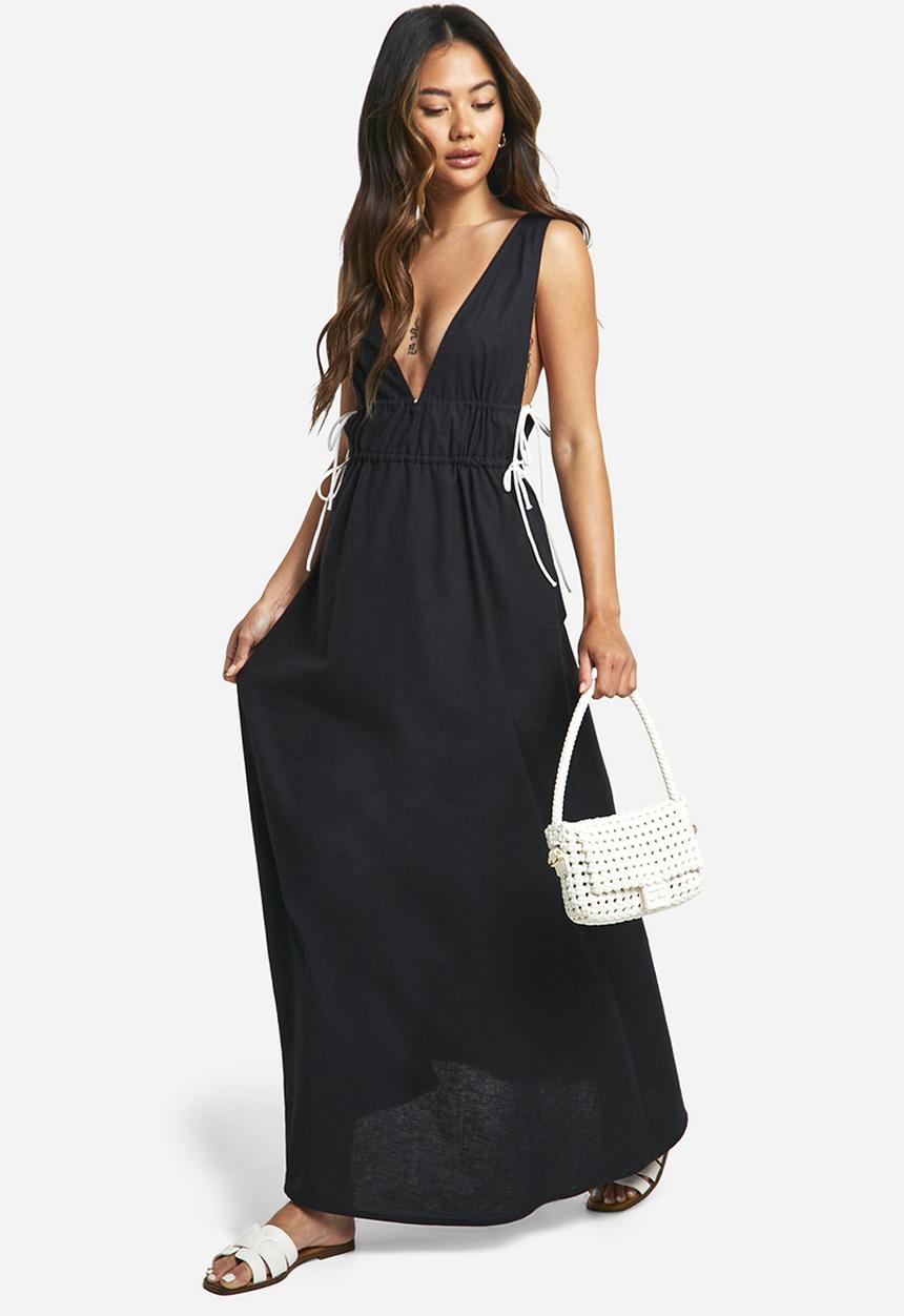 boohoo - Contrast Tie Maxi Dress - Black