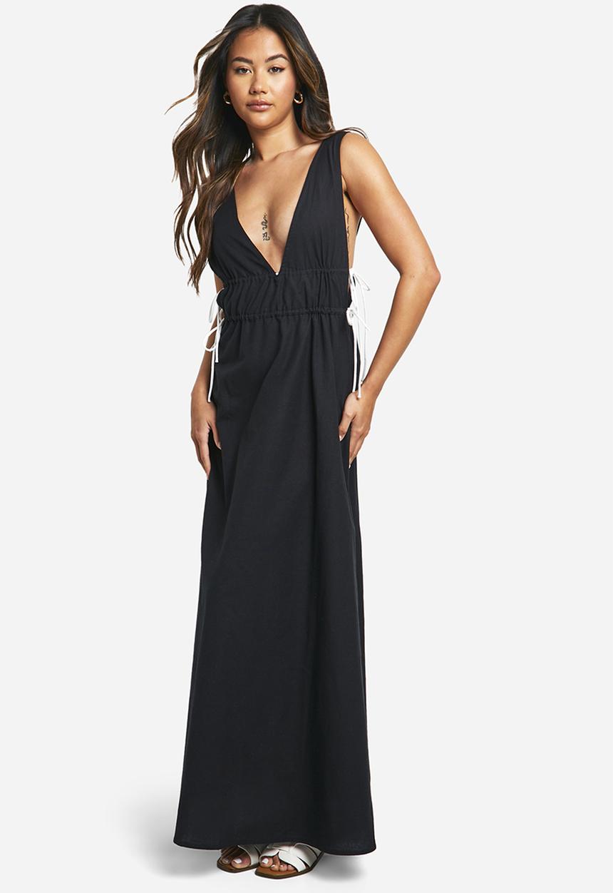 boohoo - Contrast Tie Maxi Dress - Black