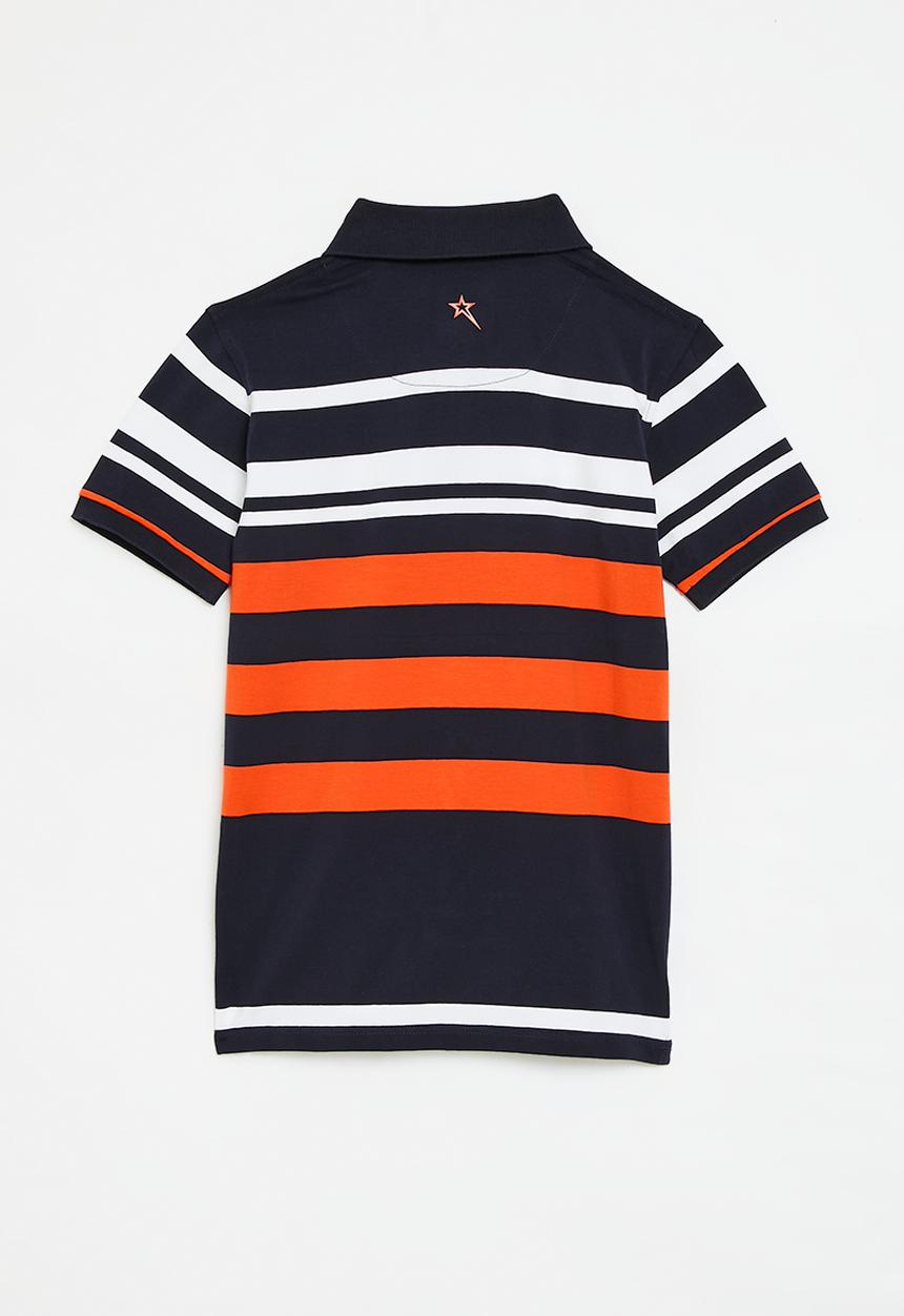 SOVIET - Boys y/dye stripe golfer - navy & orange