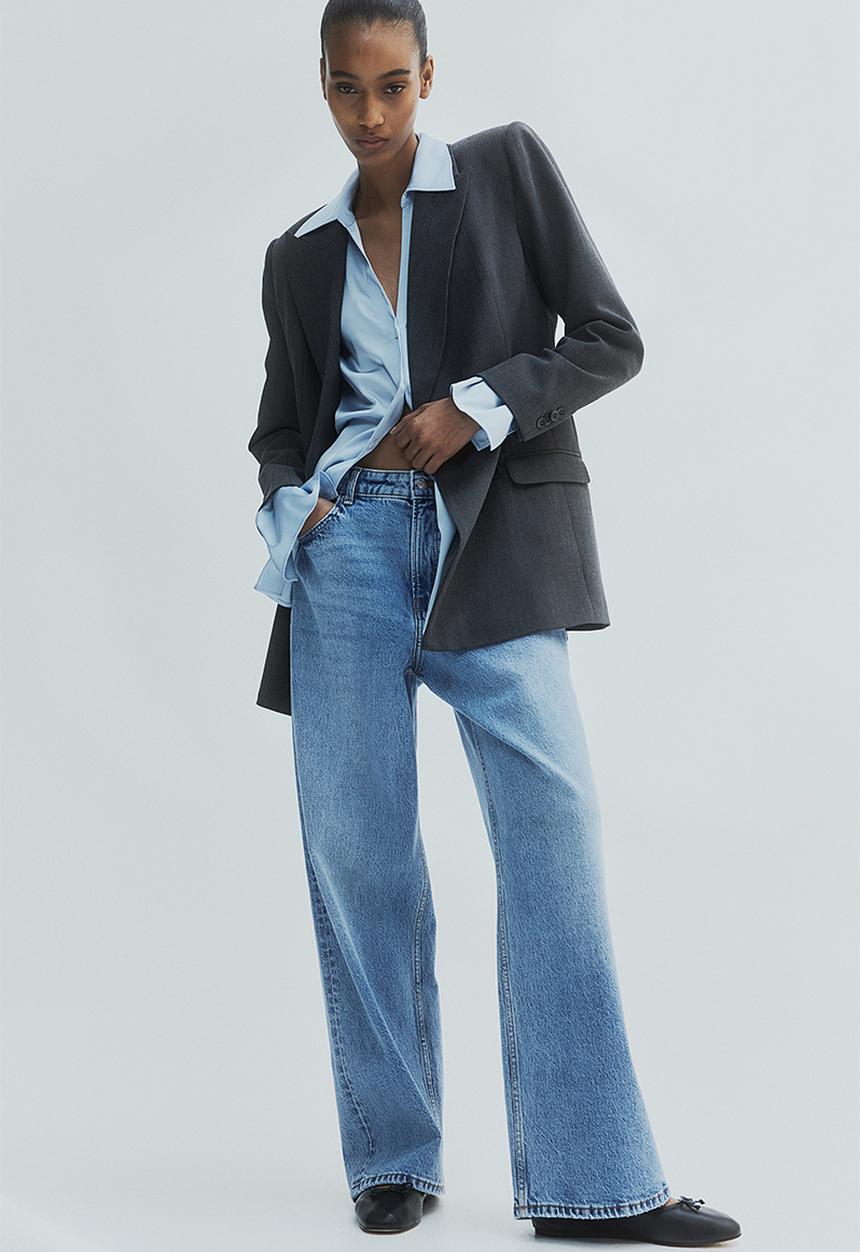 H&M - Wide denim trousers - light denim blue