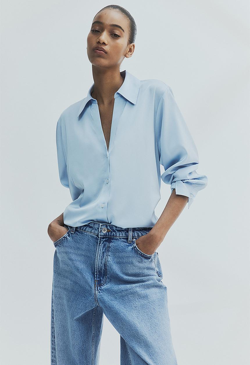 H&M - Wide denim trousers - light denim blue