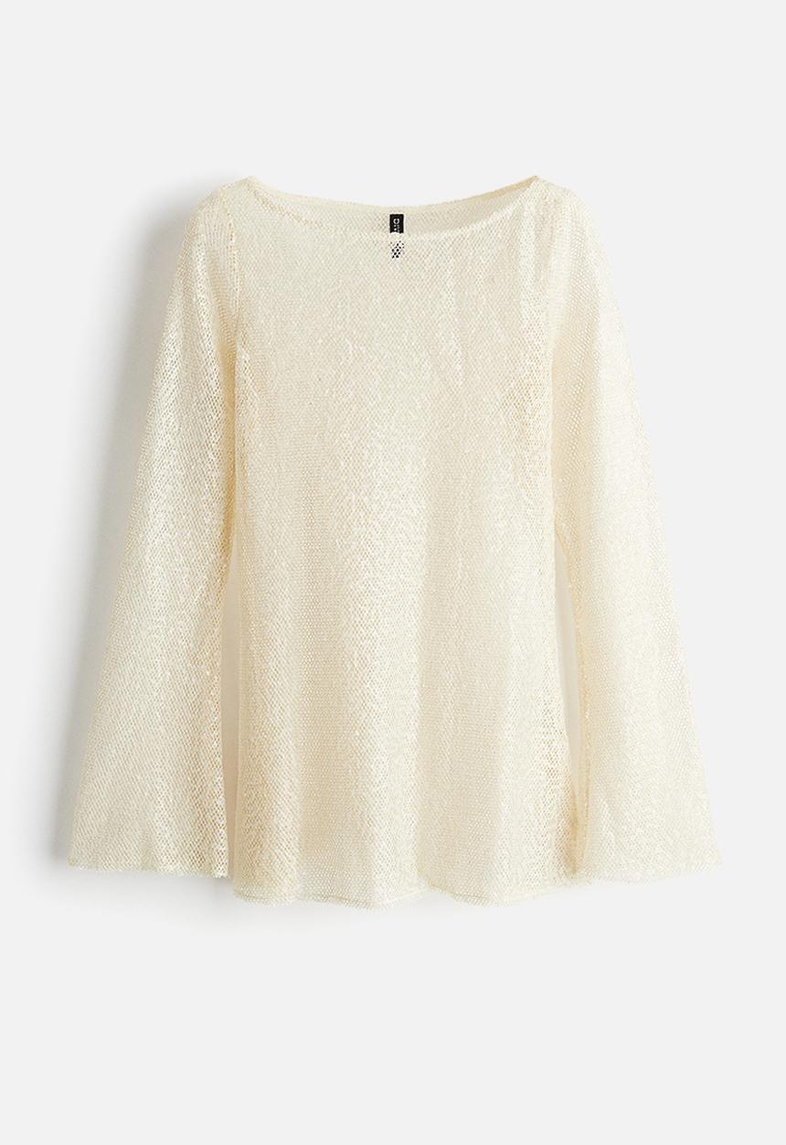 H&M - Sequined mesh top - light beige
