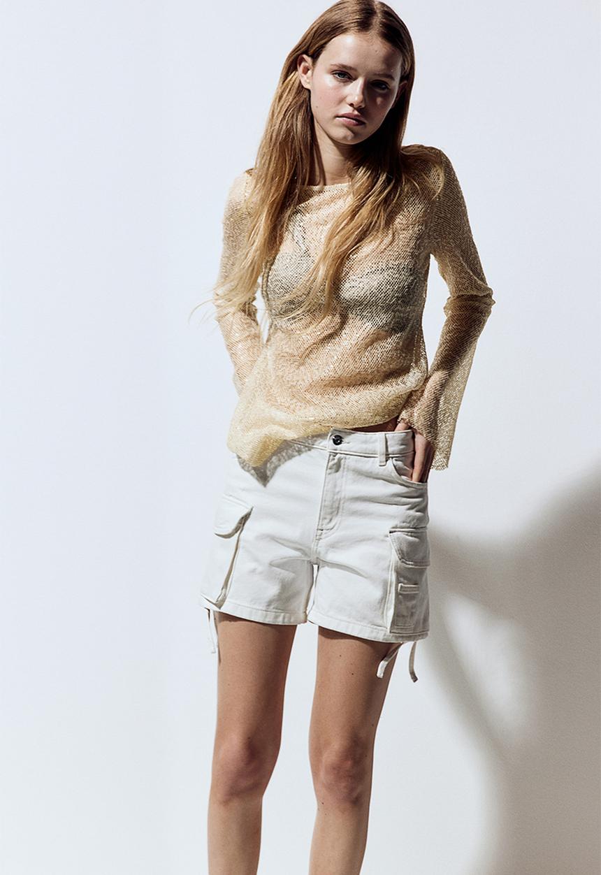 H&M - Sequined mesh top - light beige