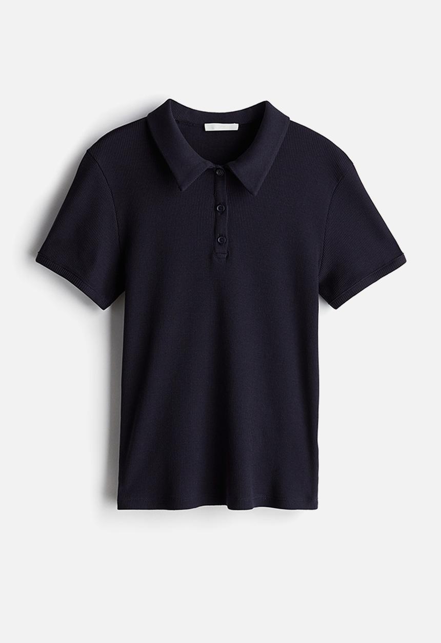 H&M - Ribbed polo shirt - Navy blue