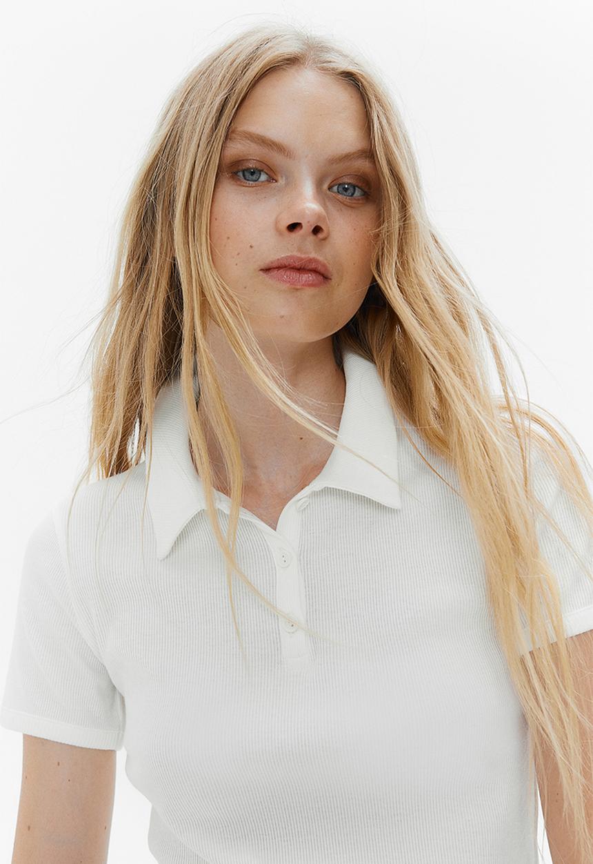 H&M - Ribbed polo shirt - white