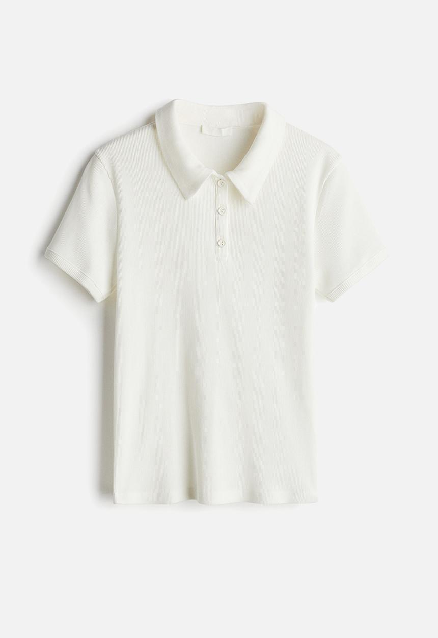 H&M - Ribbed polo shirt - white