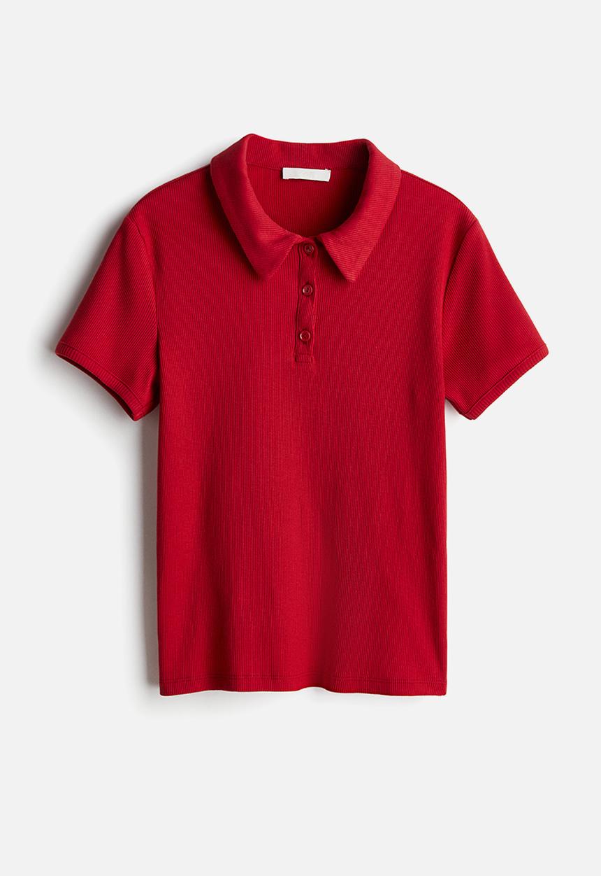 H&M - Ribbed polo shirt - red