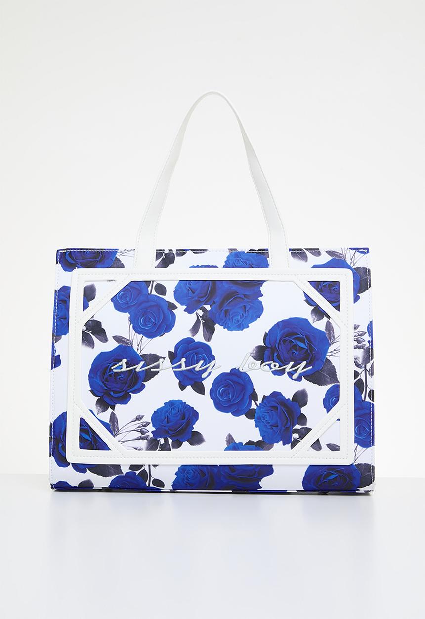 SISSY BOY - Rose print tote bag - cobalt blue/white