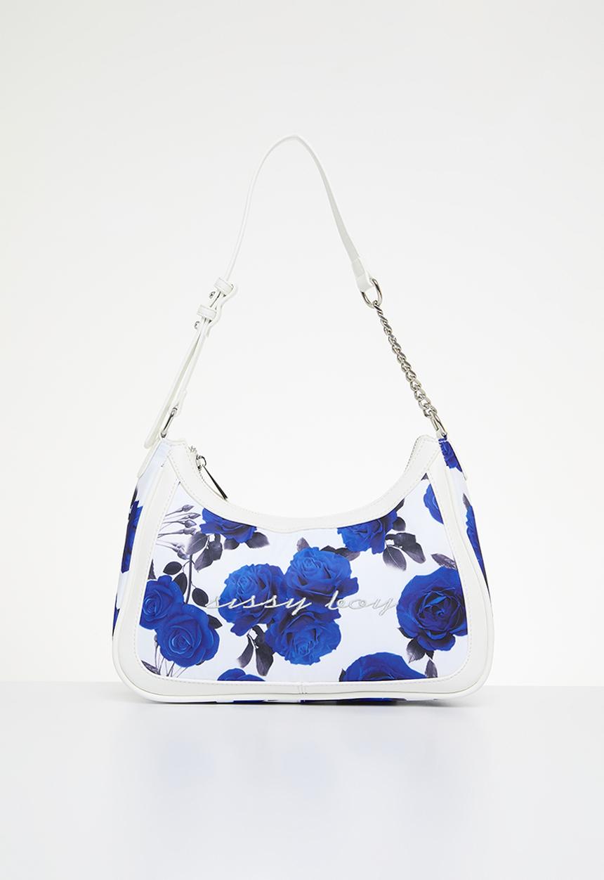 SISSY BOY - Rose print shoulder bag-cobalt blue/white