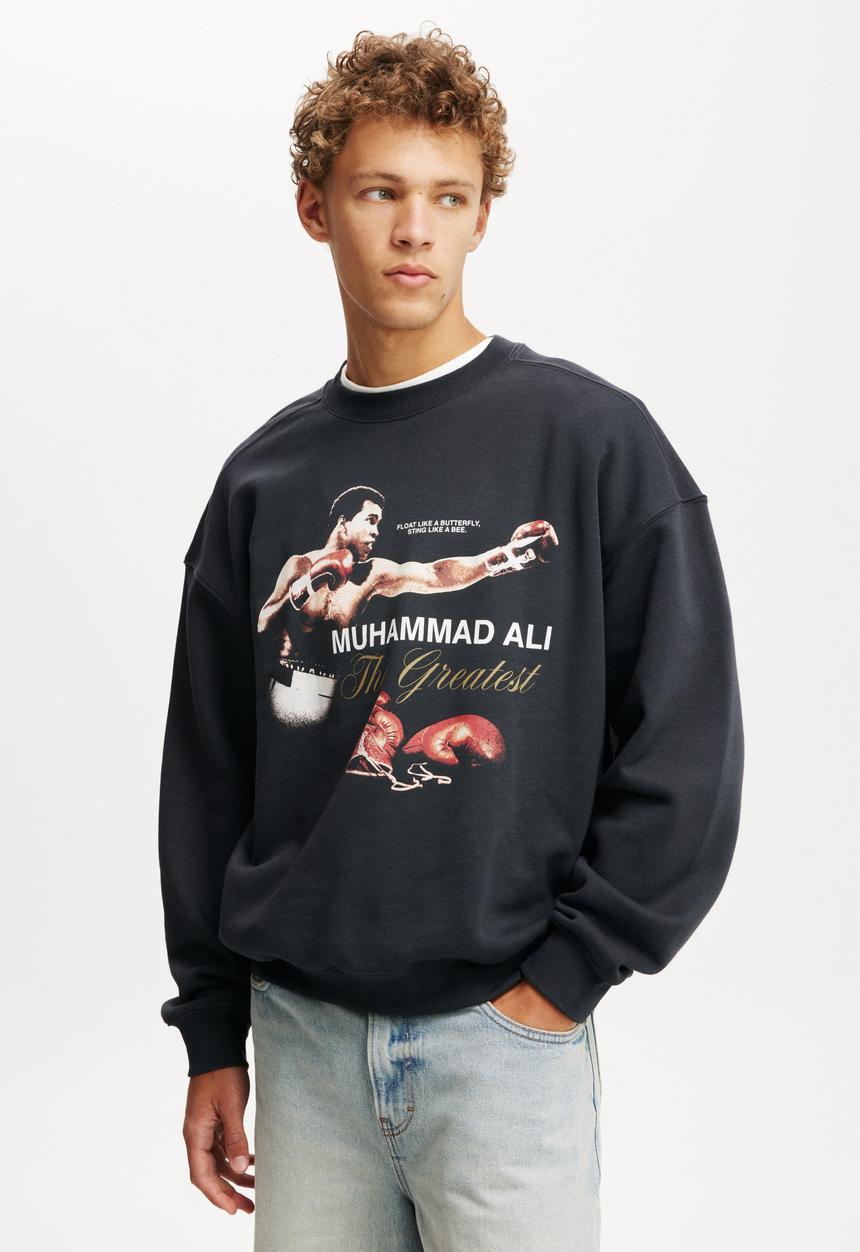 Ali box fit crew sweater - lcn ali washed black/ali the greatest