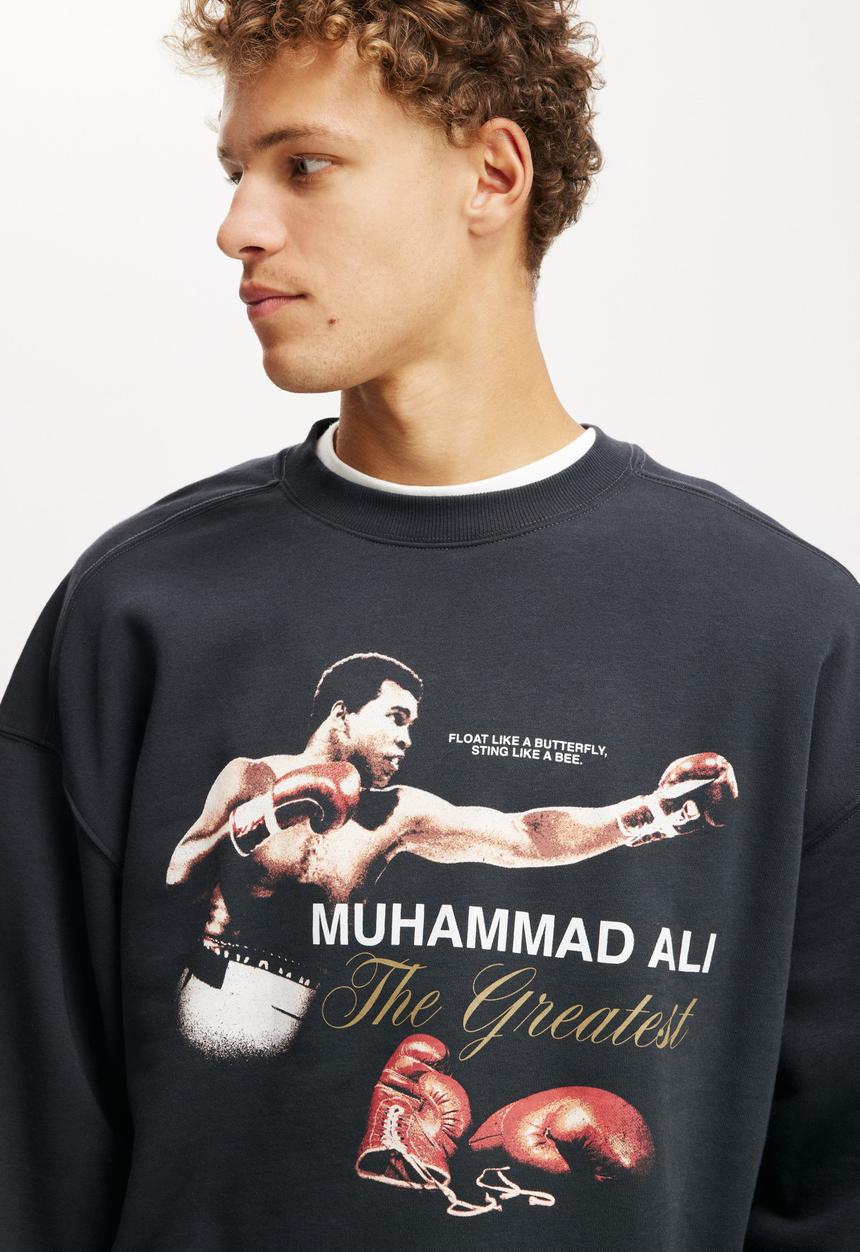 Ali box fit crew sweater - lcn ali washed black/ali the greatest