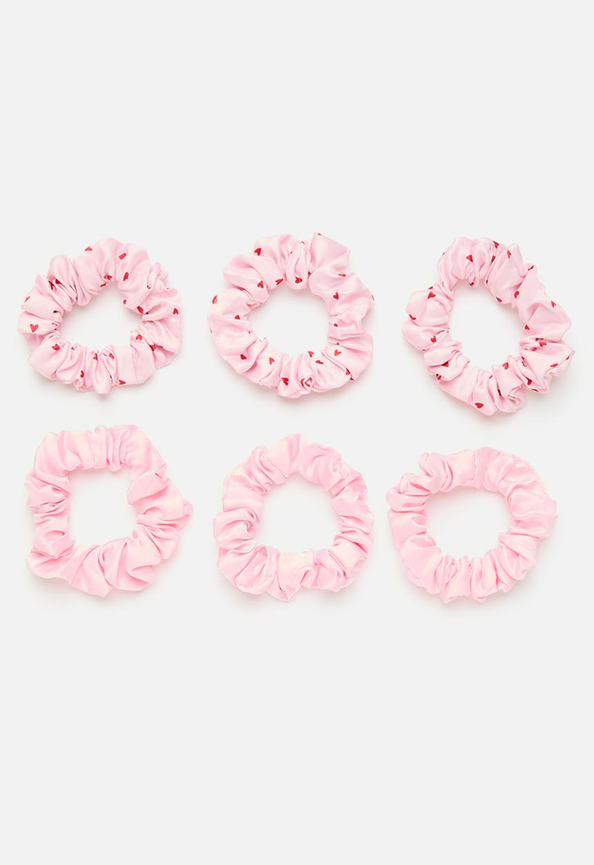 Cotton On - 2 pack ballerina scrunchie pack - blush pink satin/ballerina hearts