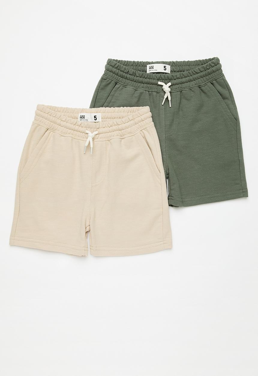 Cotton On - Multipack henry slouch short two pack - rainy day/swag green